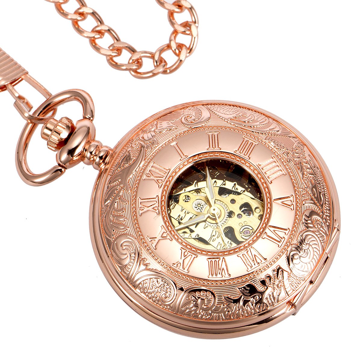 ManChDa Vintage Pocket Watch for Men Mechanical Pocket Watch with Chain Smooth Face Classic Pocket Watch