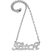 Bitch Pendant 18 1/2 Inch Necklace with Crystal Rhinestones Silver Color
