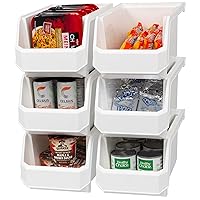 Large Plastic Containers for Organizing and Storage Bins for Closet, Kitchen, Office, or Pantry Organization, 14.75-Inch x 8-Inch x 7-Inch 6-Pack, White, Large