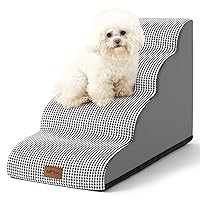 High Density Foam Dog Stairs for Small Dogs Cats Pet Stairs for Beds Furniture Durable Non-Slip Dog Ramp for Bed with Waterproof Fabric Cover,White and Grey (4 Step White-Black)…