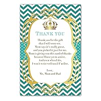 30 Thank You Cards Baby Shower Prince Princess Teal + 30 White Envelopes