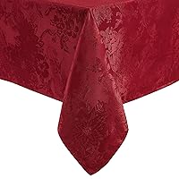 Elrene Home Fashions Poinsettia Elegance Jacquard Christmas/Holiday Waterproof Stain Resistant Dining Tablecloth, 52