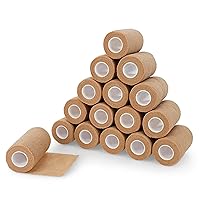 Self Adhesive Elastic Bandage Wrap 16 Pack in Beige - 4in First Aid Compression Bandage Wrap Tape for Injuries or Dogs - Sport and Cosplay Bandages Wrap - Low Pressure Crepe Bandage Wrap