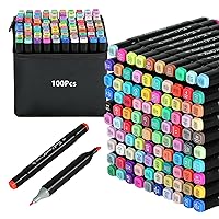 100 Colors Alcohol Markers, Dual Tips Permanent Art Markers - 1MM Fine and 6MM Chisel Tips Pens - School Supplies Manga Coloring Sketching Planner Calendar Projects Markers Student Gift