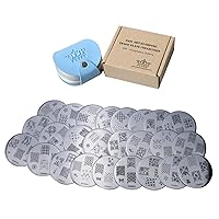 PUEEN Nail Art Stamp Collection Set 25F - NEW Unique Set of 25 Nailart Polish Stamping Manicure Image Plates Accessories Kit (Totaling 150 Images) - New Batch with Display & Storage Case-BH000019