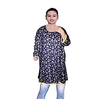 Women's Wear Top Tunic Gold Print Kurti Blue Color Frock Suit with Pippin Plus Size