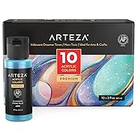 ARTEZA Iridescent Metallic Acrylic Paint Set of 10 Dreamer Colors, 2 ounce Bottles, High Viscosity Water-Based Paint, Art Supplies for Canvas, Wood, Rocks