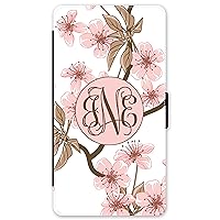 iPhone X, Phone Wallet Case Compatible with iPhone X [5.8 inch] Cherry Blossom Monogrammed Personalized Protective Case IPXW