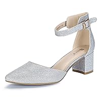 IDIFU Women's IN2 Pedazo Dress Shoes Low Block Heels Comfortable Chunky Closed Toe Ankle Strap Wedding Pumps