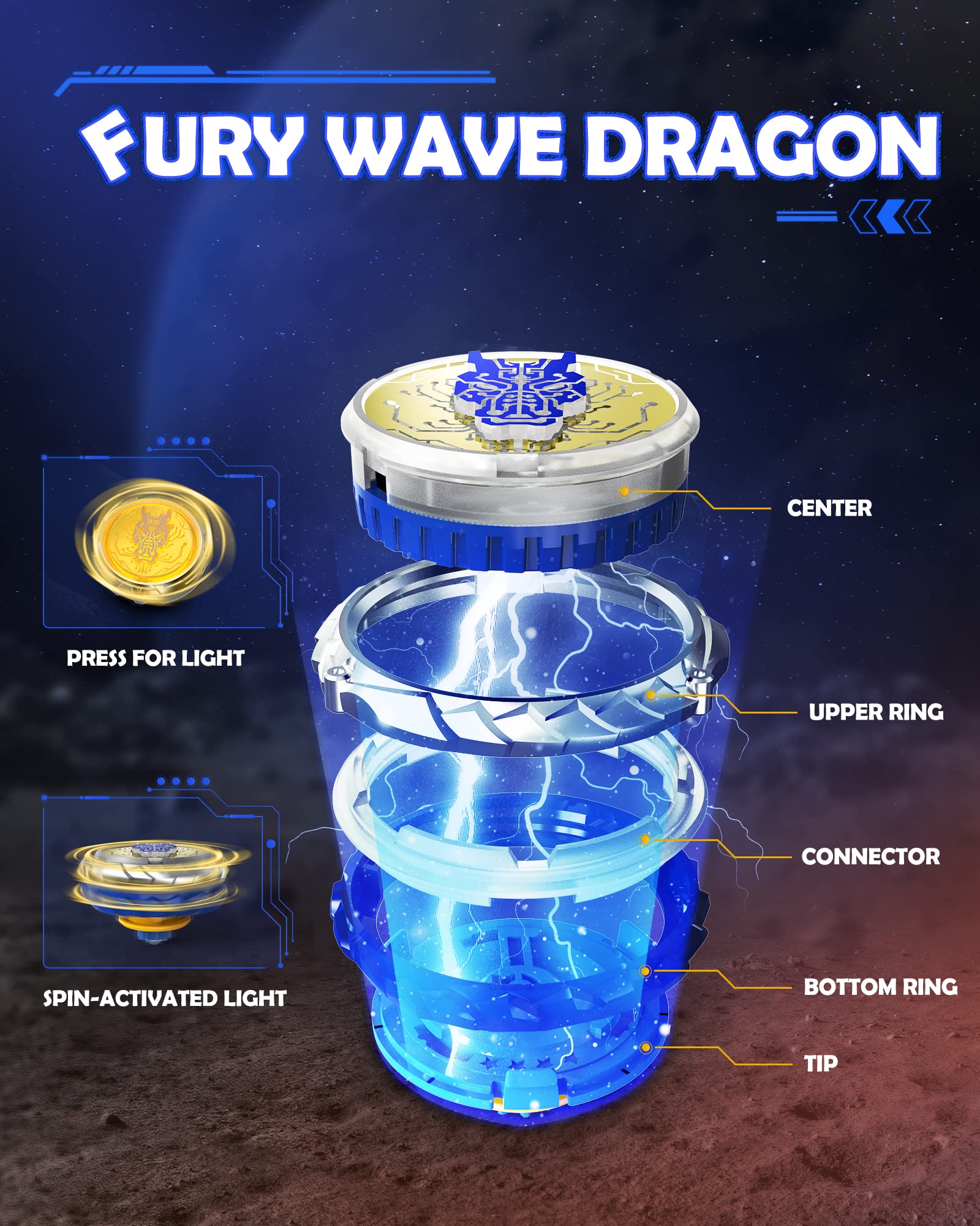 Infinity Nado Stadium - Battling Tops Burst Toy for Boys Grils Age 8-12 - Including Gaming Top Toys, Sword Launcher - Fury Wave Dragon, Sapphire Blue