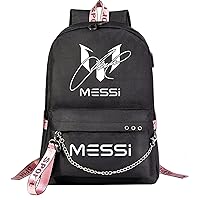 Novelty Messi Printed Book Bag Lightweight Bagpack with USB Port-Casual Knapsack for Daily Life,Travel