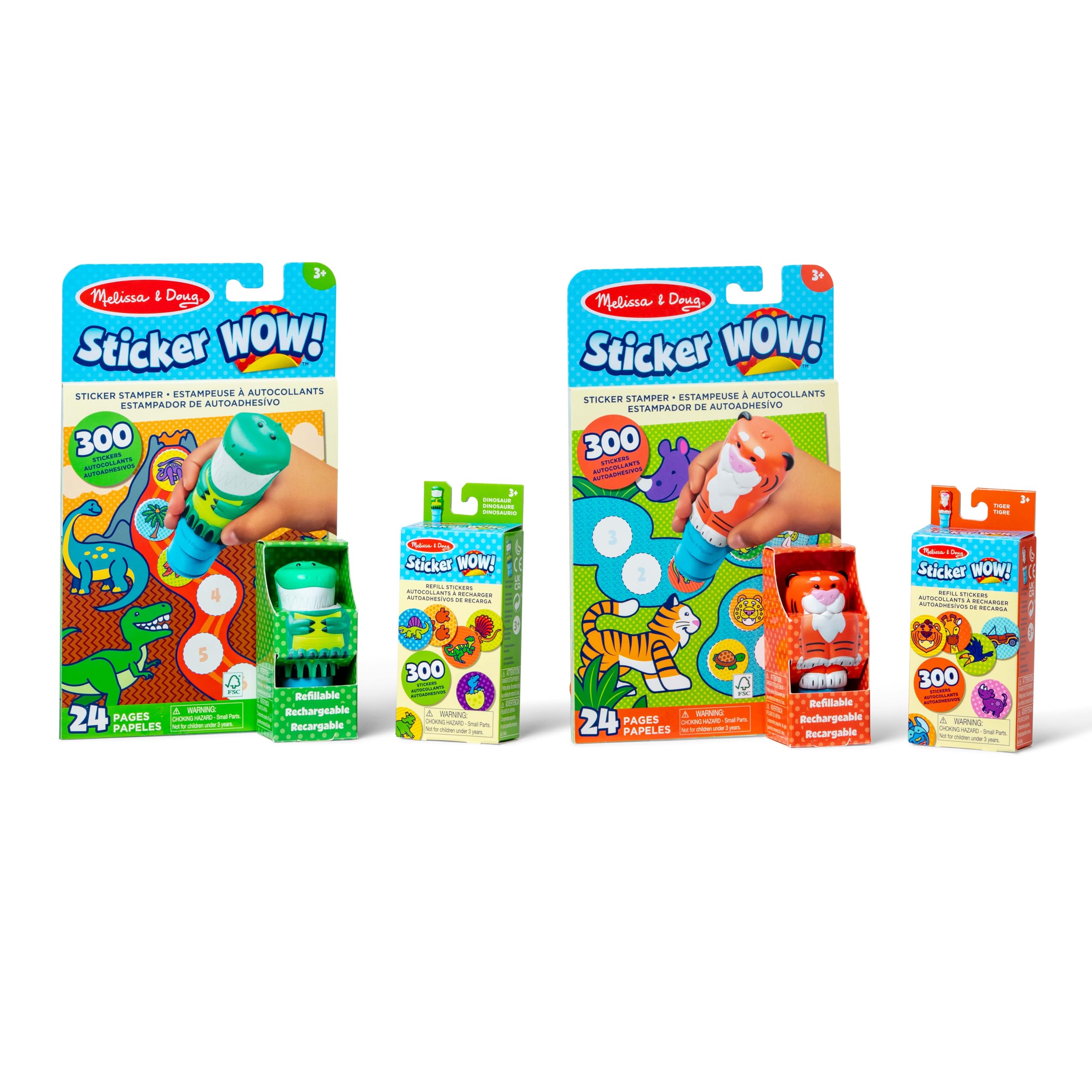 Melissa & Doug Sticker Wow Dino & Tiger Bundle (2 Stamper w Book Packs)