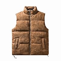 Womens Faux Suede Puffy Vest Plus Size Winter Lightweight Zip Up Stand Collar Waistcoat Casual Padded Jacket Gilet