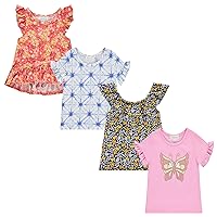 BTween 4-Pack Girls' Tops, Tees & Blouses - Short Sleeve Tshirts, Ruffle Top and Off Shoulder Shirt Bundle