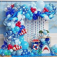 155Pcs Shark Balloon Arch Garland Kit Ocean Under the Sea Birthday Party Decorations Blue Red Balloons with Shark Clownfish Foil Balloons for Kids Boys Shark Week Ocean Animals Theme Party Baby Shower