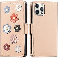 Wallet Case for iPhone 13 Pro Max for Women Grils, Cute 3D Flower Premium Flip Leather Case with Card Holder Kickstand Magnetic Shockproof Protective Phone Cover (Color : Beige)