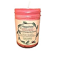 Happiness Aromatherapy Soy Candle - Lavender, Grapefruit, Rosemary, Patchouli Essential Oils - Biodegradable, Earth Friendly, Natural Dyes/Wicks, Clean Burn, No Soot, Hand Poured (Medium Jar - 8 oz)