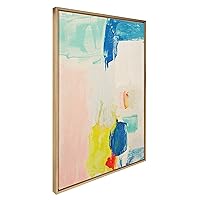 Kate and Laurel Sylvie Pop of Color I Framed Canvas Wall Art by Amy Lighthall, 28x38 Gold, Modern Abstract Painted Brushstrokes Art for Wall