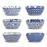 Selamica Ceramic 2.6 OZ Square Dipping Bowl Set, Soy Sauce Dish 3 inch Small Bowls for Ketchup Condiments Side Dish BBQ, Ramekins Oven safe, Stackable, Set of 6, Vintage Blue