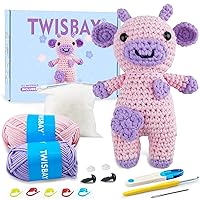 TWISBAY Jumbo Cow Crochet Kit for Beginners - Cow Amigurumi Crochet Kit with Step-by-Step Video Tutorials for Adults and Kids with Crochet Yarn