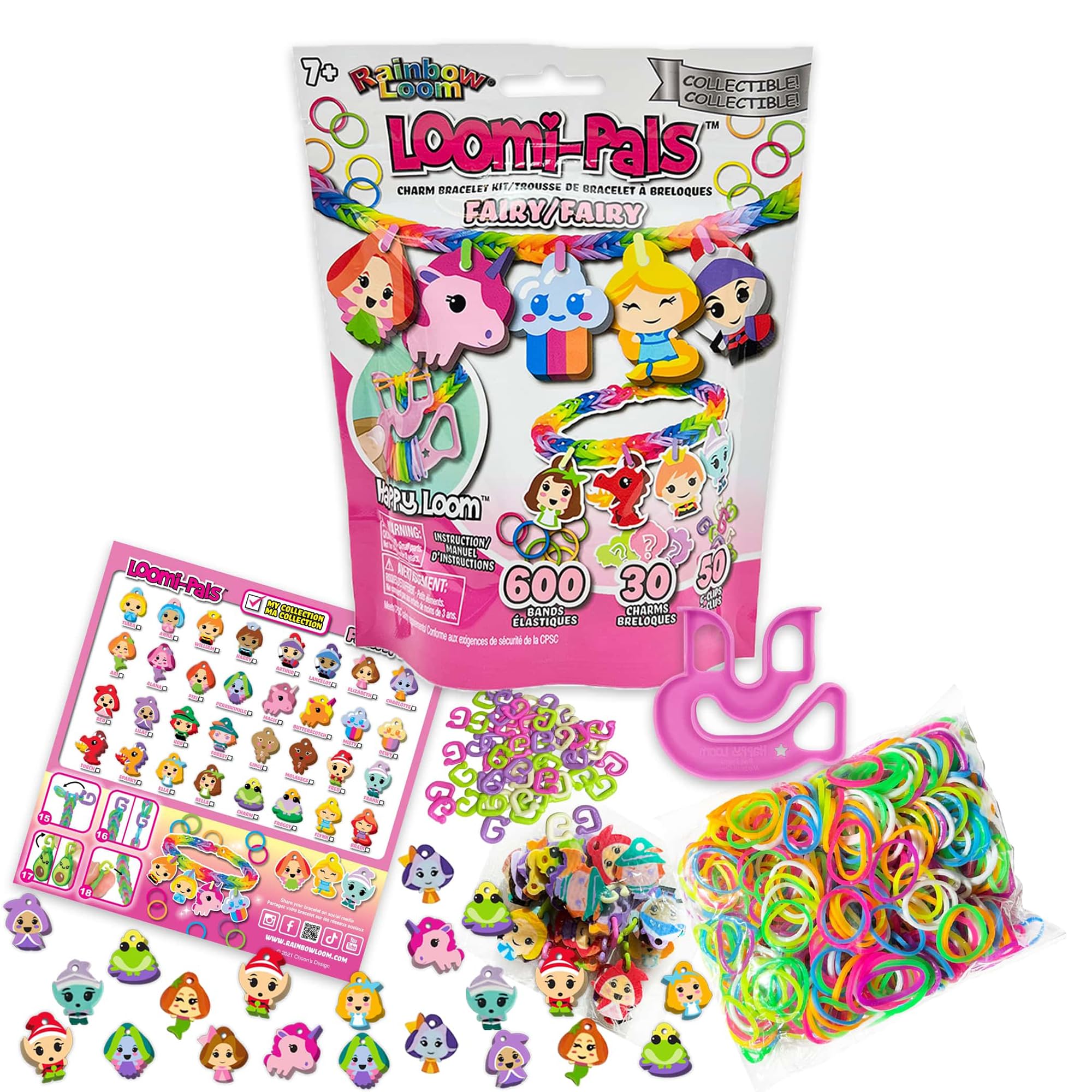 Rainbow Loom: Loomi-Pals Collectible 4 PK Bundle: Zoo, Dino, Fairy, Food - 4 Rubber Band DIY Charm Bracelet Kits, Design & Create, Ages 7+