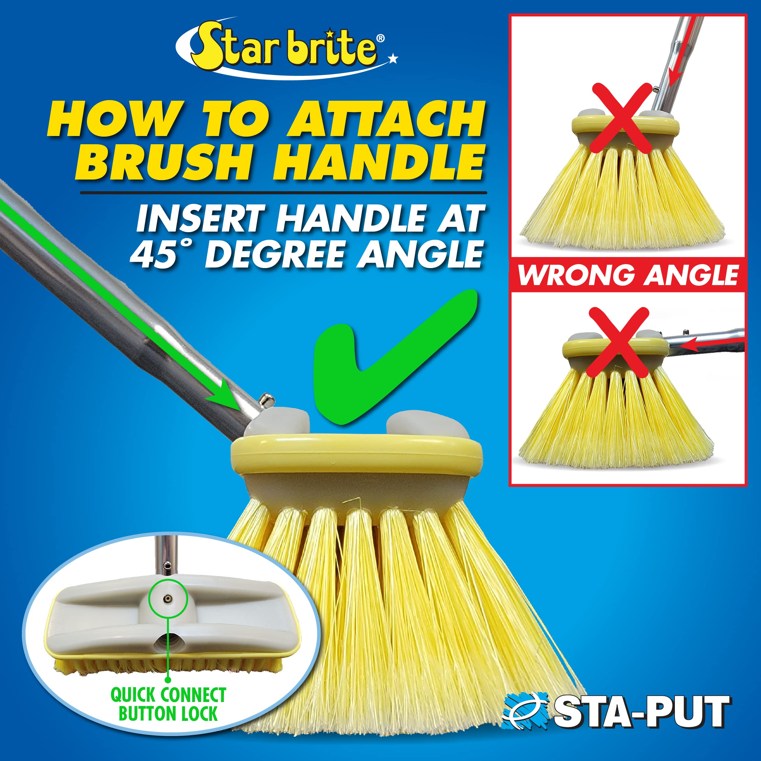 STAR BRITE Deluxe Telescoping Deck Brush Kit - Extendable Aircraft-Grade Aluminum Handle, Soft or Medium Bristles, Floats if Dropped, Ergonomic Design, Multi-Surface Cleaning