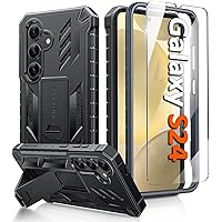FNTCASE for Samsung Galaxy S24 Case: Military Grade Protective Cases with Kickstand | Rugged Drop Proof Shockproof Protection | Dual Layer Matte Textured TPU Phone Cover - 6.2 inches (Black)