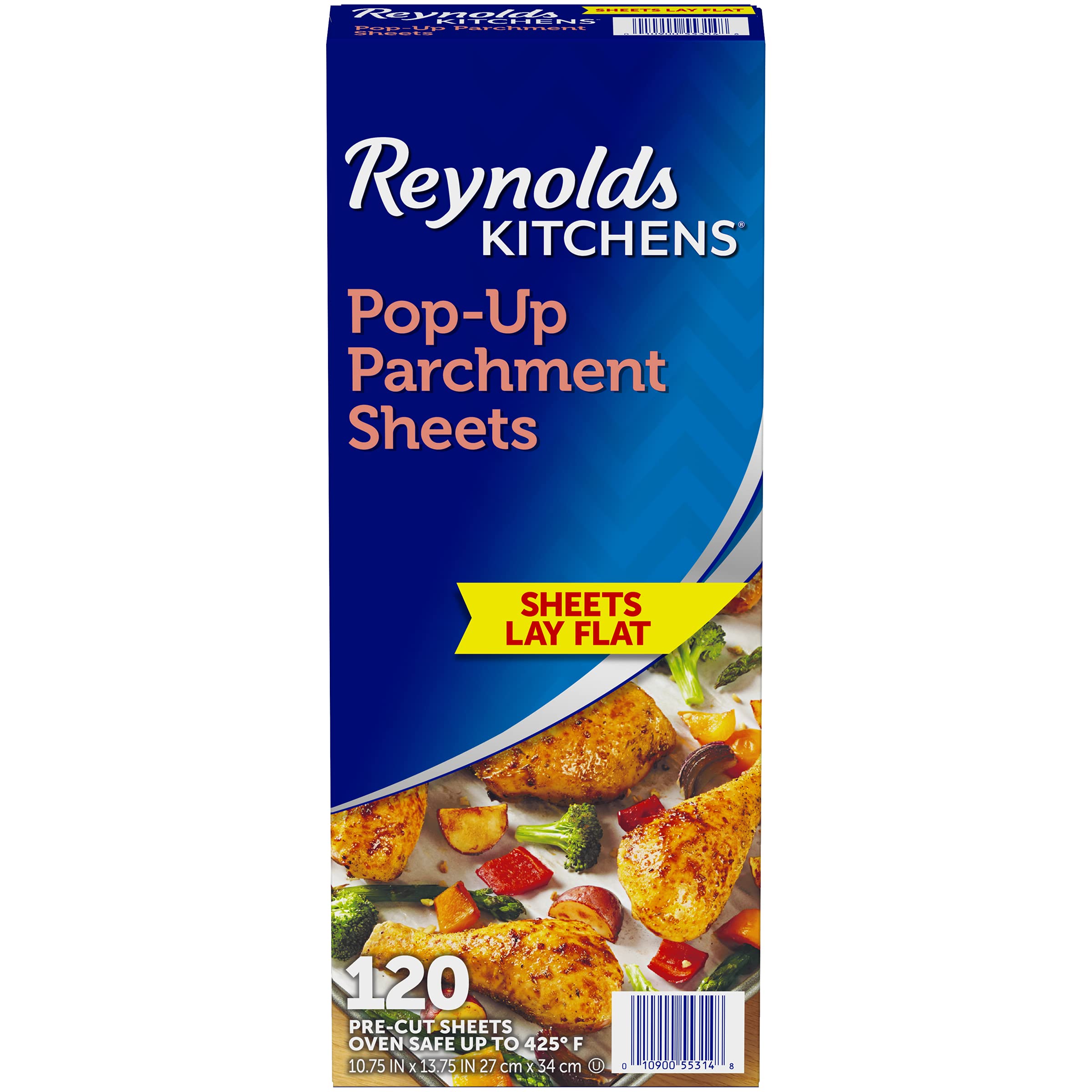 Reynolds Kitchens Pop-Up Parchment Paper Sheets, 10.7x13.75 Inch, 120 Sheets