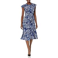 Vince Camuto Women's Pebble Crepe Flutter Sleeve Midi with Ruched Front