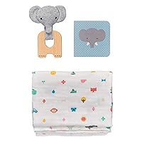 Petit Collage Eco-Friendly Organic Baby Starter 3-Piece Gift Set, Little Elephant