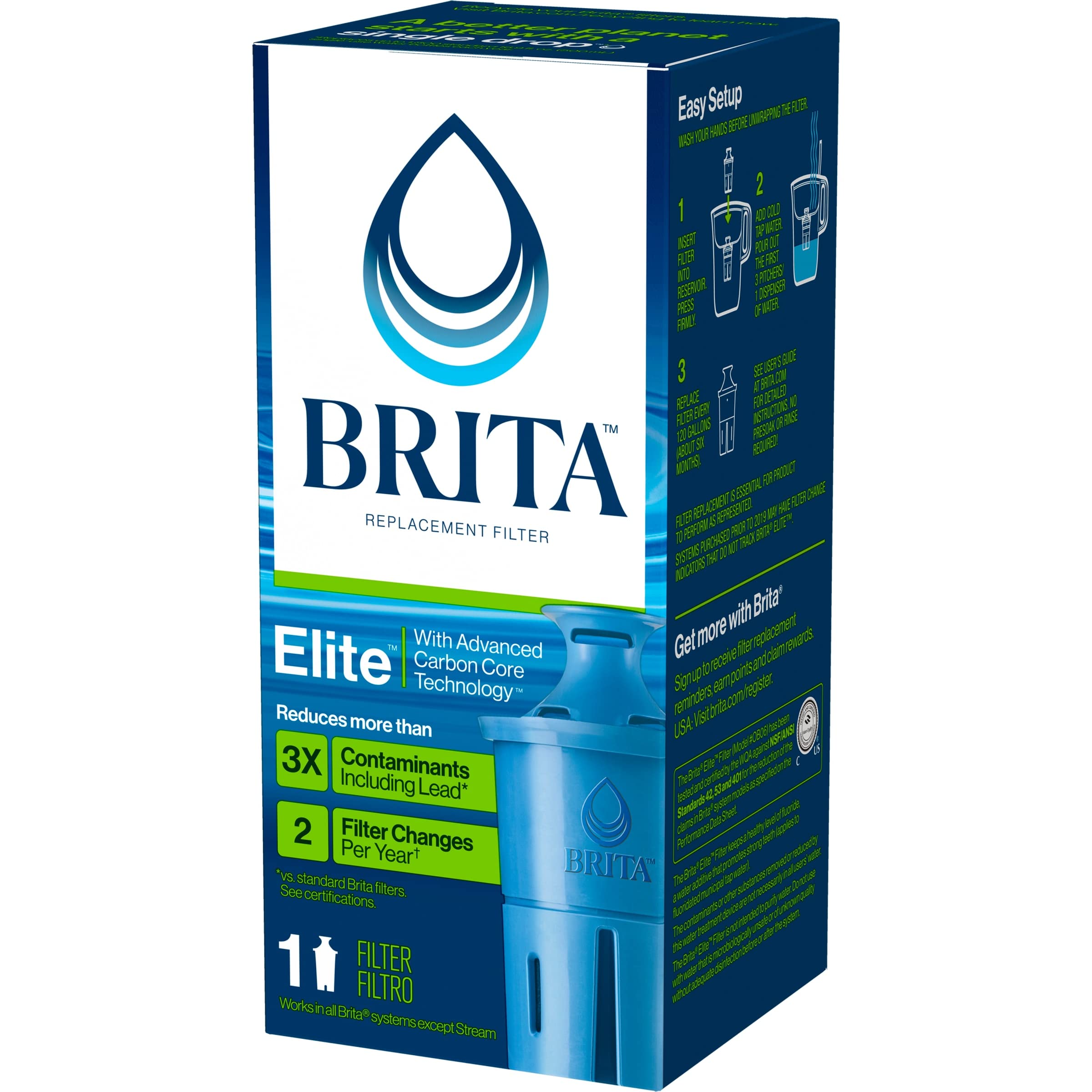 Brita Elite Water Filter Replacements for Pitchers and Dispensers, Reduces 99% of Lead from Tap Water, Lasts 6 Months, 1 Count