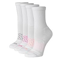 Hanes Cushioned, Absolute Active Crew Socks for Women, Seamless Toe, 4-Pairs, White, 5-9