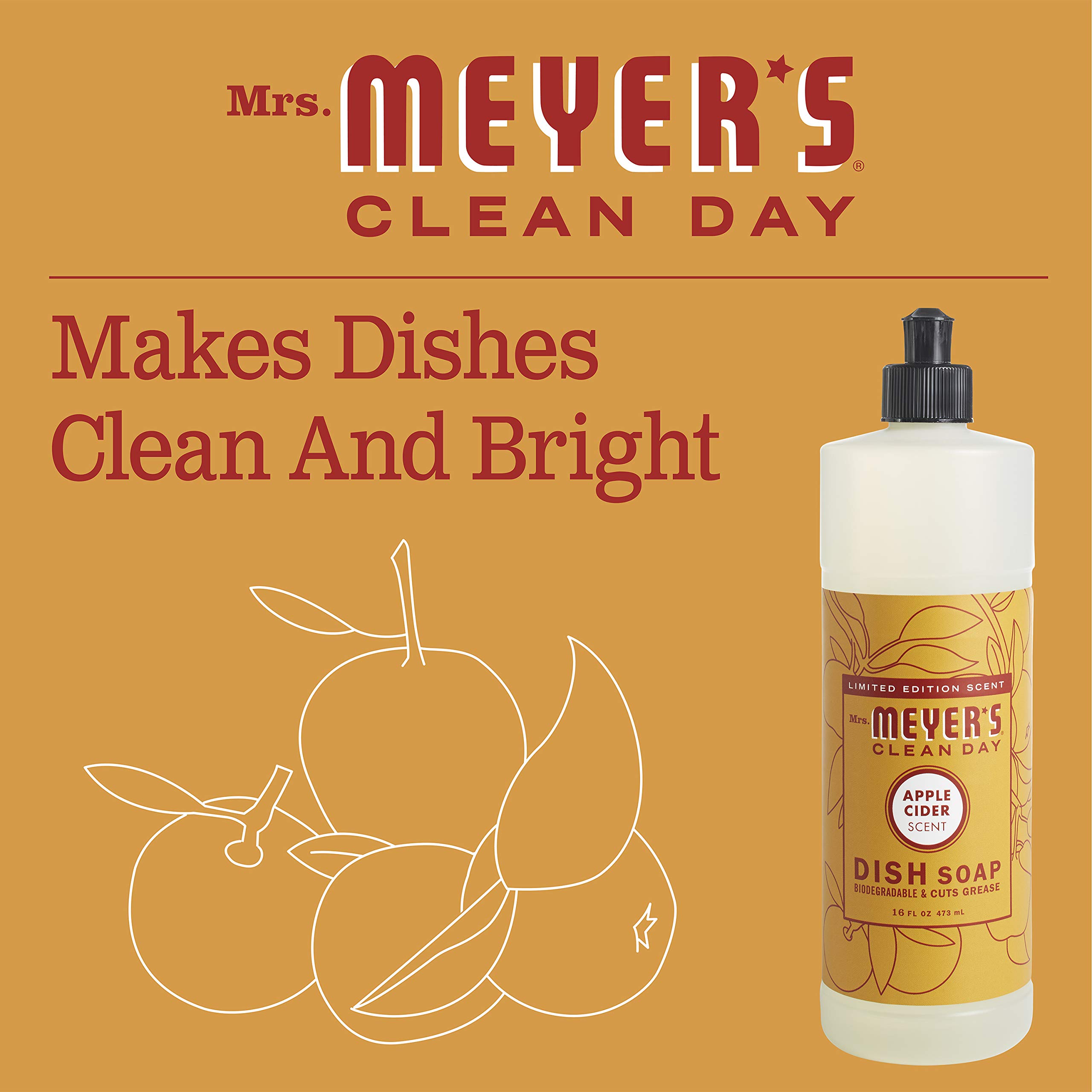Mrs. Meyer's Liquid Dish Soap, Biodegradable Formula, Limited Edition Apple Cider, 16 fl. oz - Pack of 3