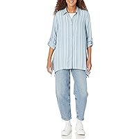 Zac & Rachel Women's Extra Long Button Front Collared Blouse with Roll Tab Sleeves