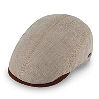 fiebig Brighton Flat Cap Made of Linen | Peaked Cap with Cotton Lining | Flat Cap with Contrast Stitching | Made in Italy