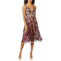 Dress the Population Women's Claudia Plunging Long Sleeve Sequin Lace Mini