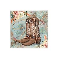 Cowboy Boots Western Paisley Florals Wall Plaque Art, Design by ND Art, 12 x 12, Wall Plaque
