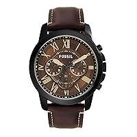 Fossil Men's Grant Quartz Stainless Steel and Leather Chronograph Watch, Color: Black, Brown (Model: FS5088)