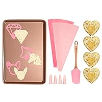 Paris Hilton Cookie Decorating Set with Nonstick Cookie Baking Sheet, Iconic Cookie Cutter Shapes, Reusable Piping Bags and Decorating Tips, Silicone Spatula, Pink