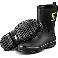 TIDEWE Rubber Boots for Men, 5.5mm Neoprene Insulated Rain Boots with Steel Shank, Waterproof Mid Calf Hunting Boots, Sturdy Rubber Work Boots for Farming Gardening Fishing