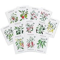 Certified Organic Hot Pepper Seeds (12-Pack) – Non GMO, Open Pollinated – Jalapeño, Cal Wonder, Anaheim, Black Hungarian, Serrano, Thai Hot, Red Habanero, Poblano, Cayenne and More