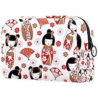 Kokeshi Japanese Dolls Cosmetic Travel Bag Large Capacity Reusable Makeup Pouch Toiletry Bag For Teen Girls Women 18.5x7.5x13cm/7.3x3x5.1in