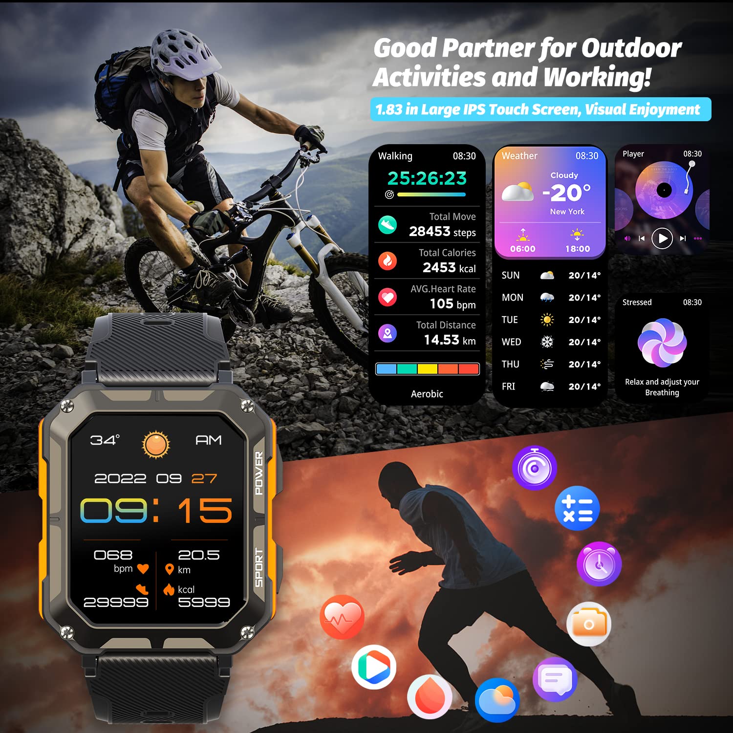 HOFIT Smart Watch for Men, Bluetooth Call(Answer/Make Call) Mens Watches, Military Rugged Smart Watches, 1.83in HD Touch Screen, Fitness Watch for Android iOS, Activities Tracker, Gifts for Men