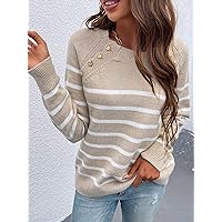 Striped Pattern Raglan Sleeve Sweater (Color : Multicolor, Size : Medium)