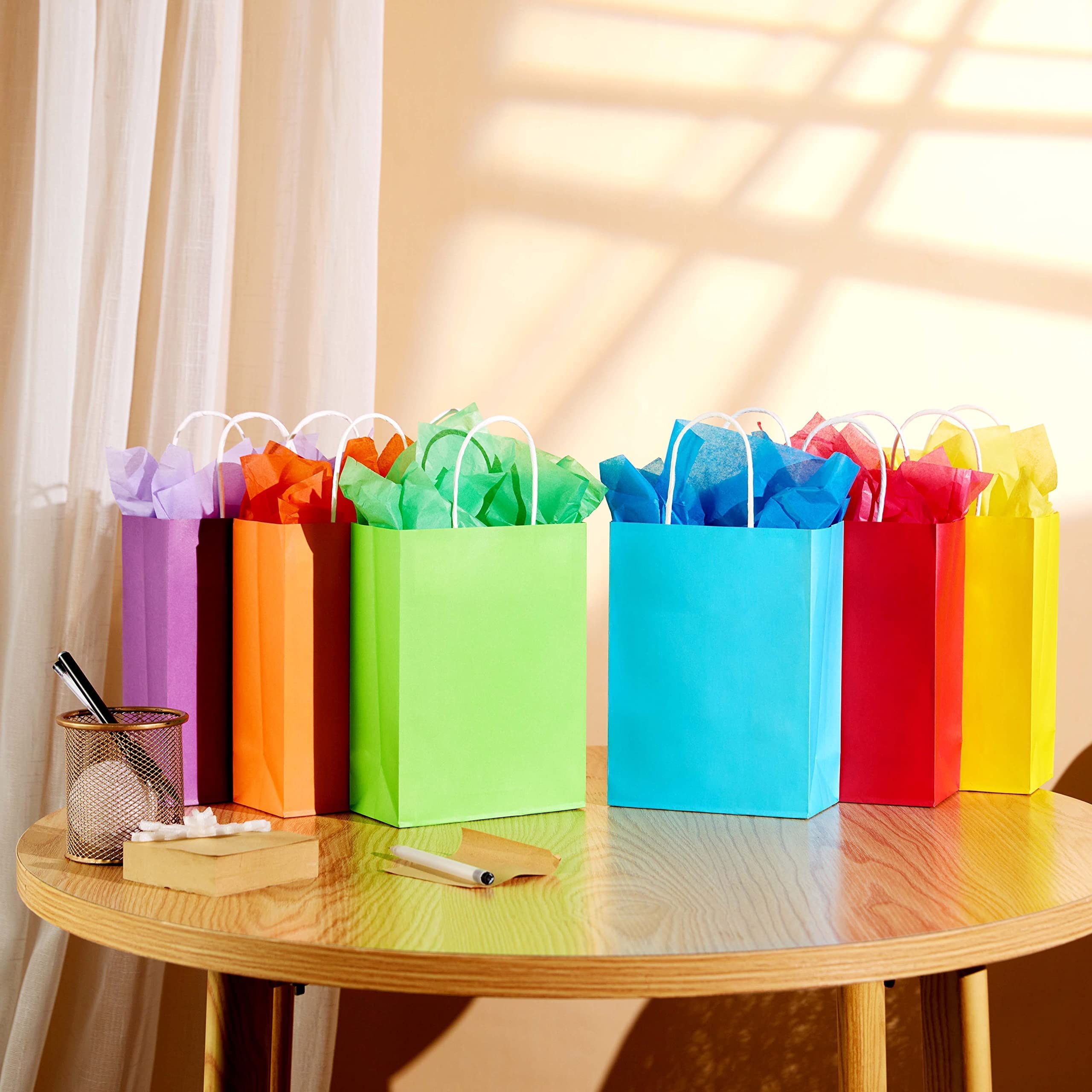 24 Pieces Kraft Paper Party Favor Gift Bags with Handle Assorted Colors (Rainbow)