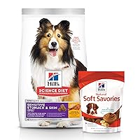 Hill'S Science Diet Adult Sensitive Stomach & Skin Chicken Meal & Barley Recipe Dry Dog Food (4 Pound Bag) And Soft Savories With Peanut Butter & Banana Dog Treats (8 Ounce Bag)