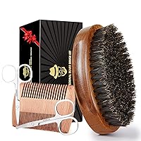 Boar Bristle Beard Brush for Men, Beards and Mustaches Grooming Set Including 100% Pure Boar Bristle Beard Brush, Beard Comb, 2 Pcs Mustache Scissors, and Travel Bag