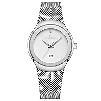 NAVIFORCE Women's Fashion Analog Quartz Watch Casual Waterproof Lady Dress Watch Simple Luxury Diamond Stainless Steel Band Wrist Watch, sliver
