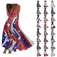 Women's Long Dress Maxi Casual Summer Sleeveless V Neck Boho Waist Retraction Printed Dress, S-3XL