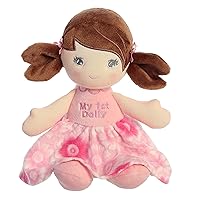 Aurora® Elegant First Doll Brunette Baby Stuffed Doll - Imaginative Play - Stylish Companions - Pink 12 Inches